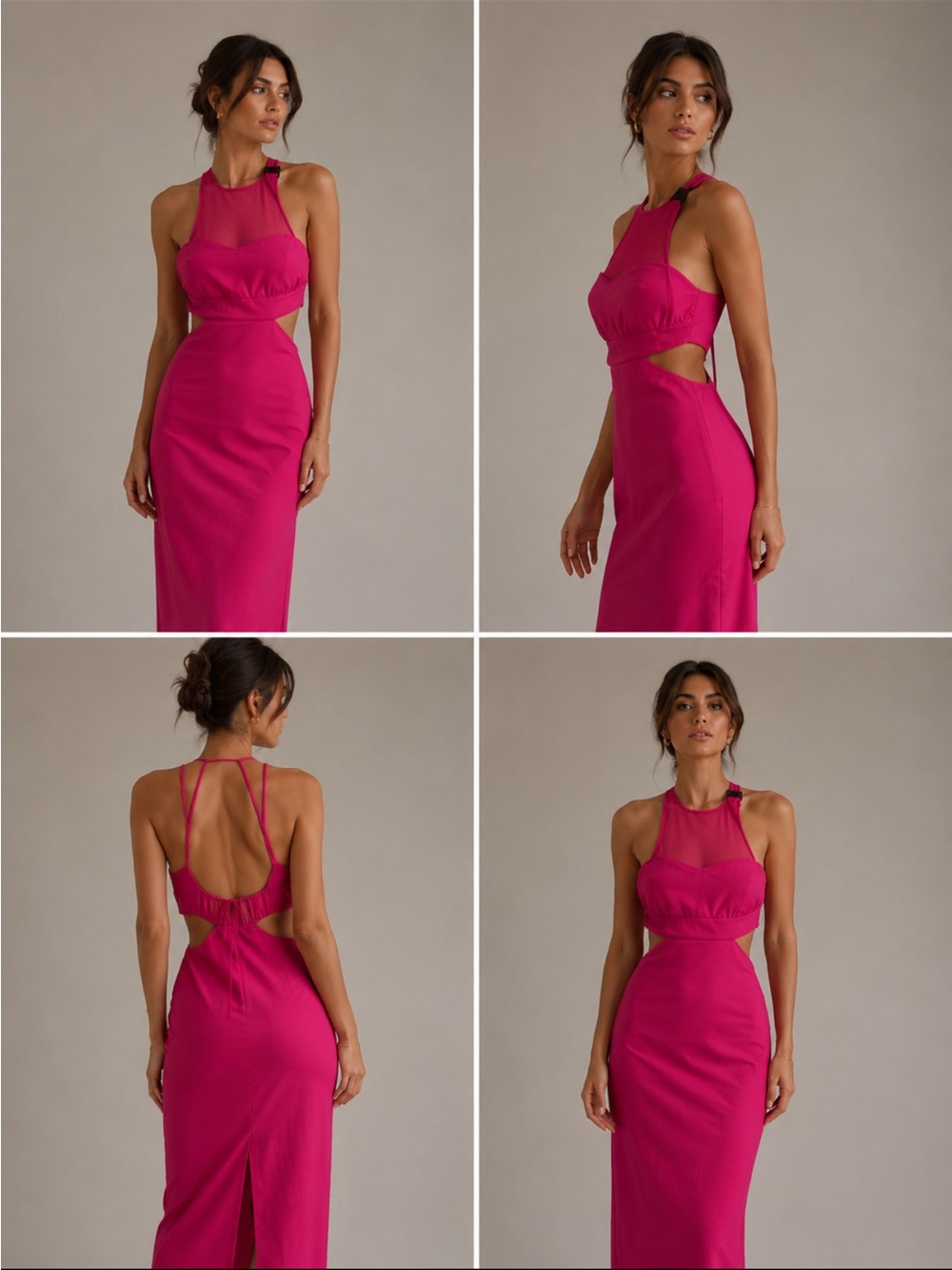 bec + bridge Hot Pink Mesh Halter Midi Dress